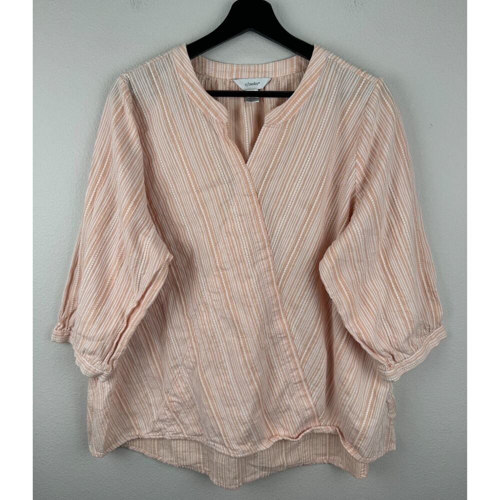 CJ Banks Top Womens Size 2X Peach 3/4 Sleeve Striped Textured Boho Career Work